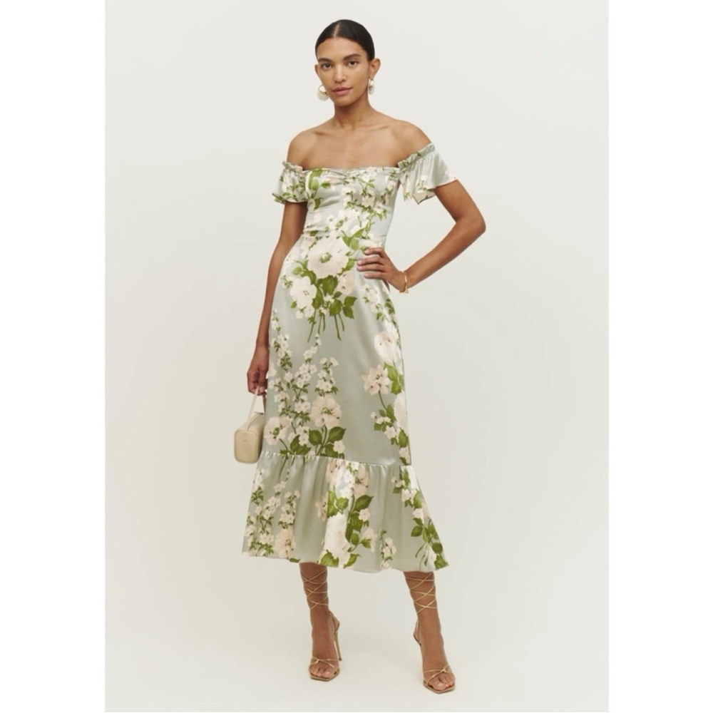 Reformation Sianna Silk Dress in the Tarragon floral print - Picture 2 of 13